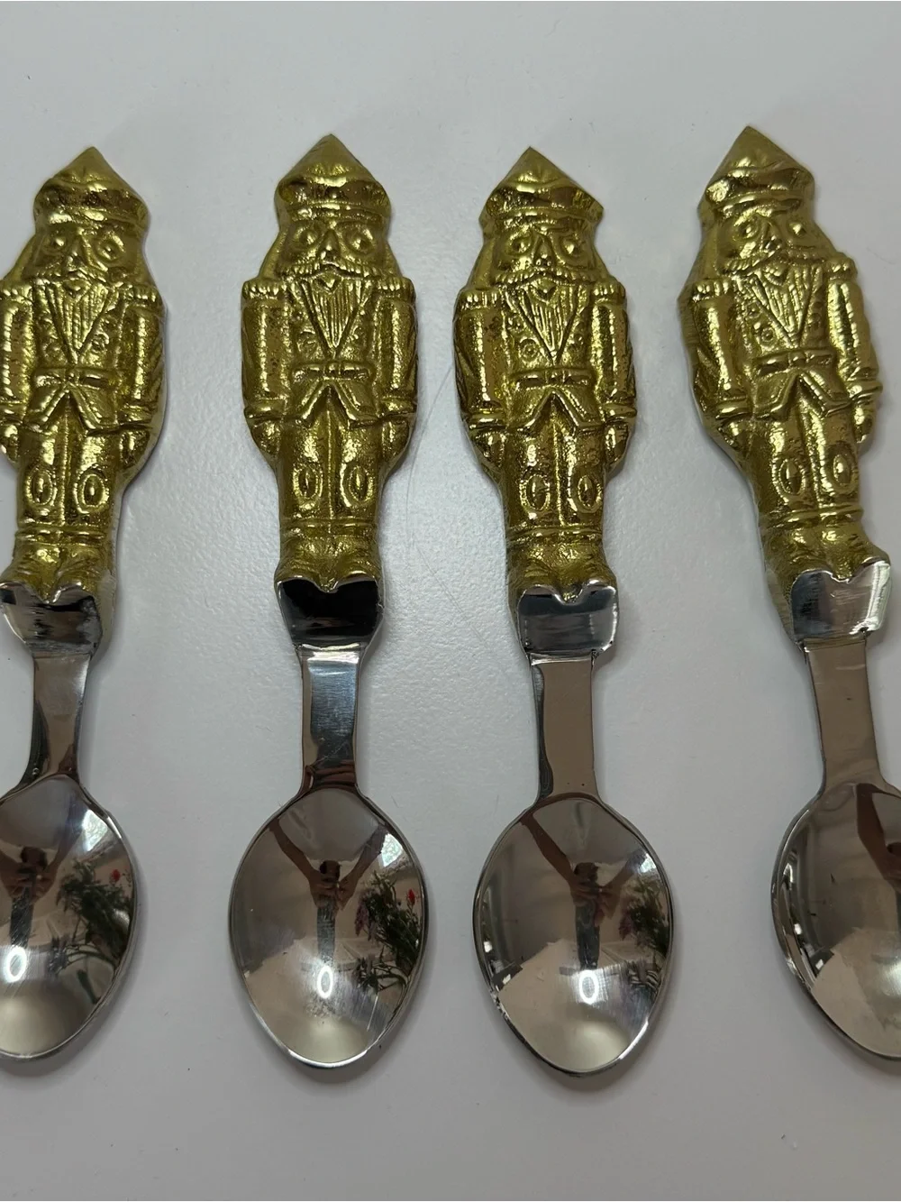 Set of 4 Vintage Nutcracker Soldier Demitasse Espresso Spoons Gold Tone Handles